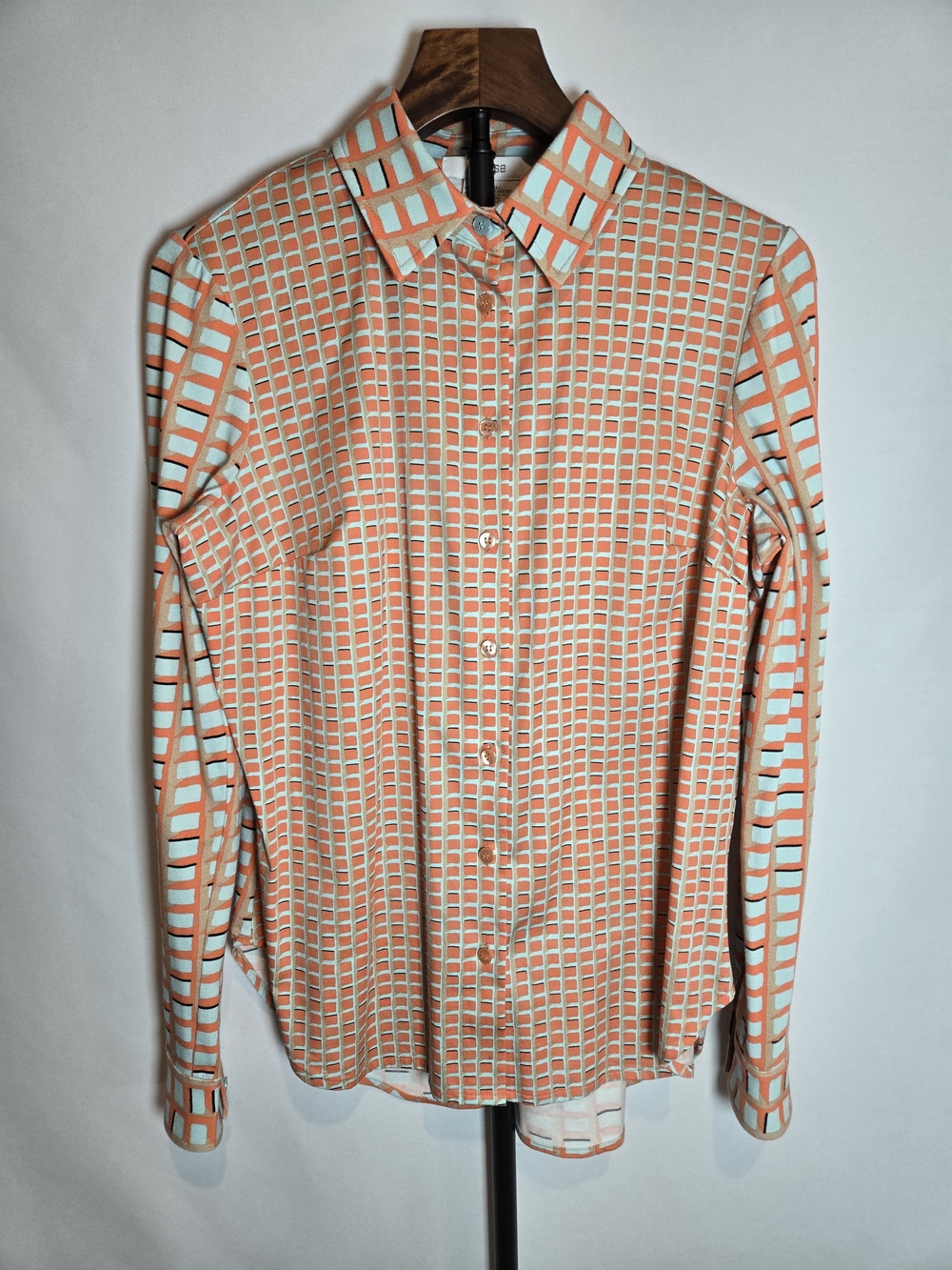 Per Se by Carlisle Geometric Grid Women's Button Down Shirt Pristine Size 8